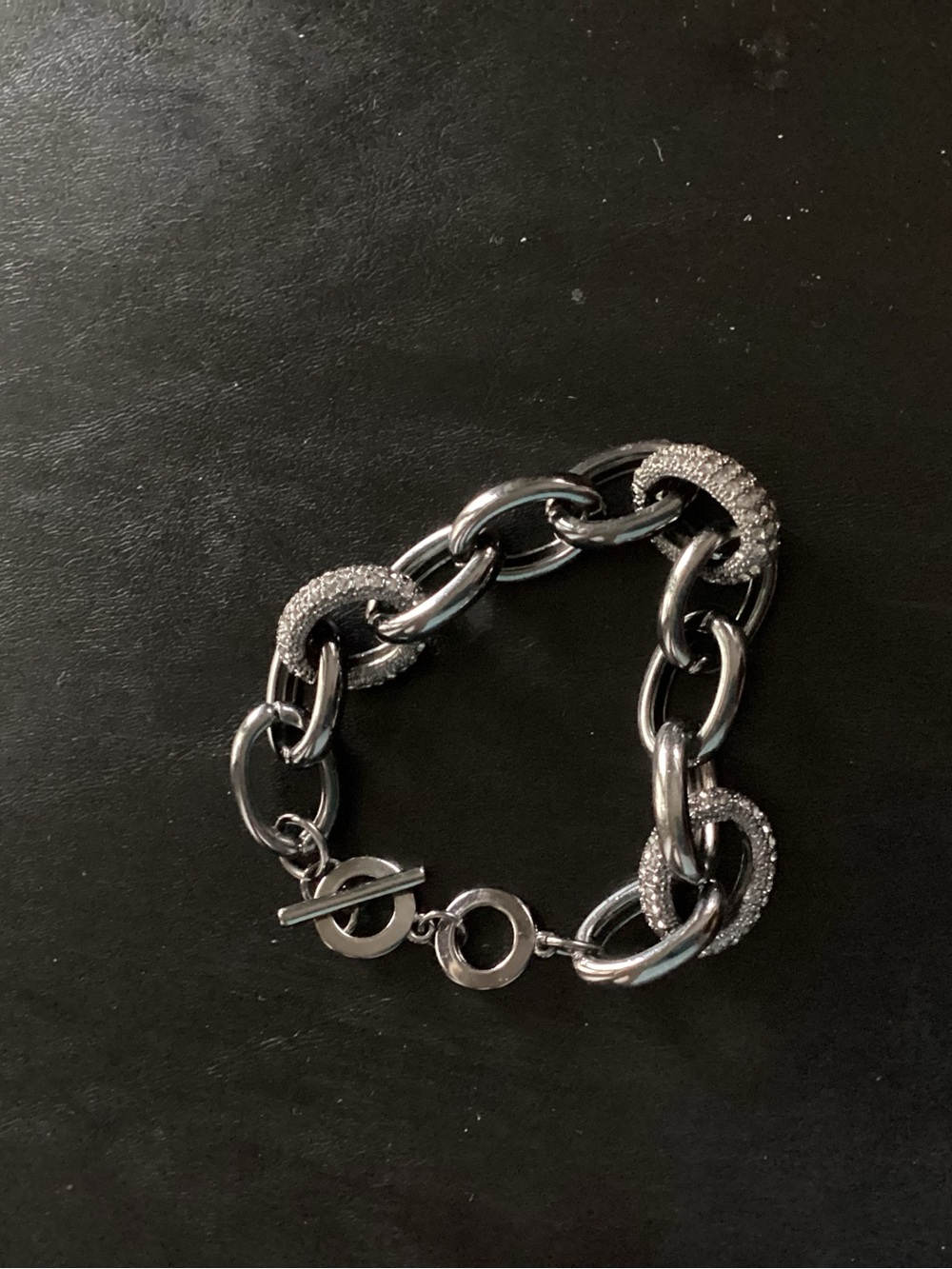 Silver Chain Link Bracelet with Pavé Accent - Men's Accessory